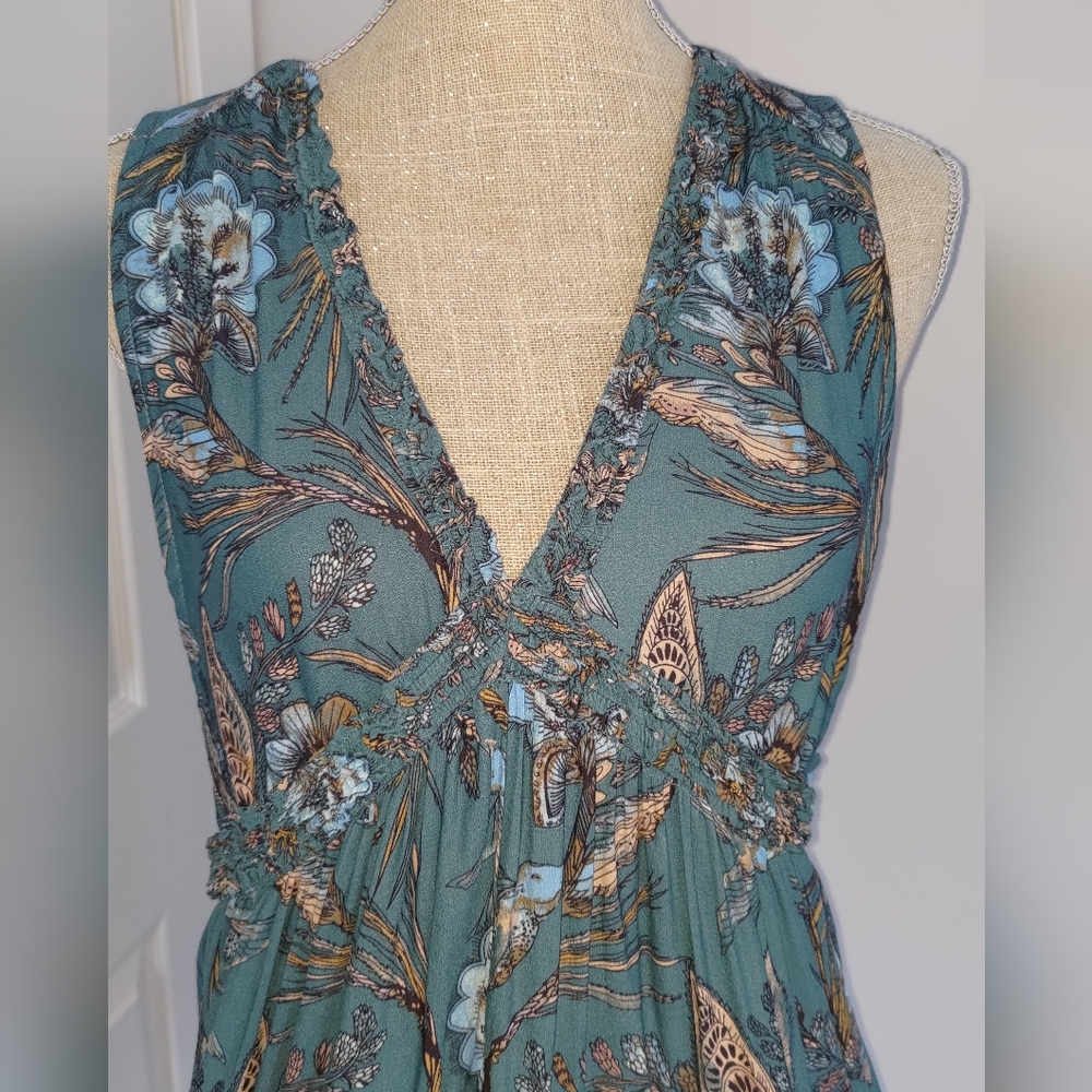 Floral V-Neck Sleeveless Peplum Top - Teal - Picture 3 of 4